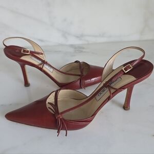 Jimmy Choo Red Leather Slingback Heels Pointed Toe Kitten Heel 39.5